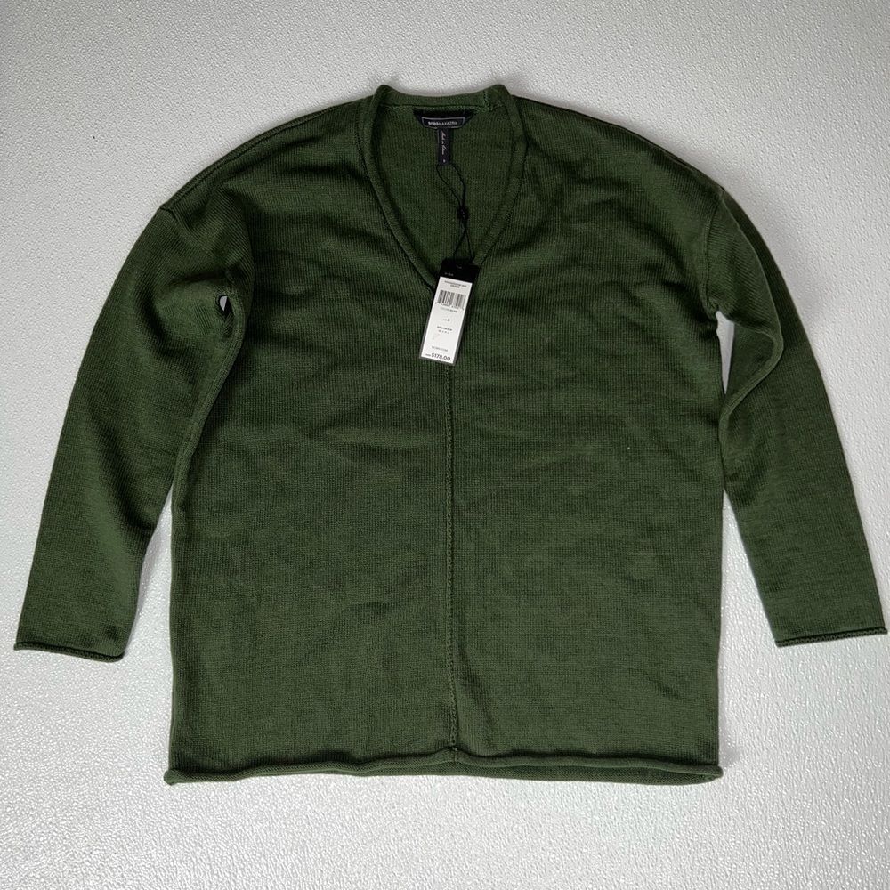 Bcbgmaxazria Olive Green V-Neck Roll Trim Pullover Sweater Size Small NWT - Picture 4 of 12